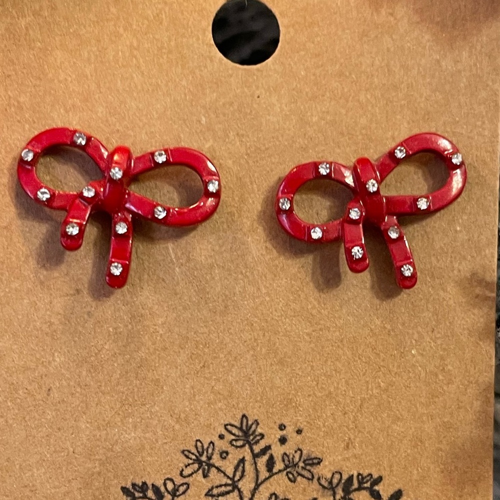 Red Bow Earring Studs